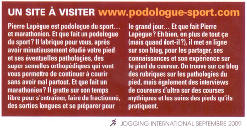 Podologue du Sport dans Jogging International (n° 299)